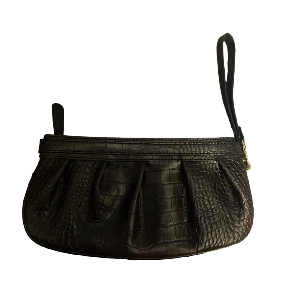 Ann Taylor Loft wristlet clutch dark brown genuine leather zipper gently used